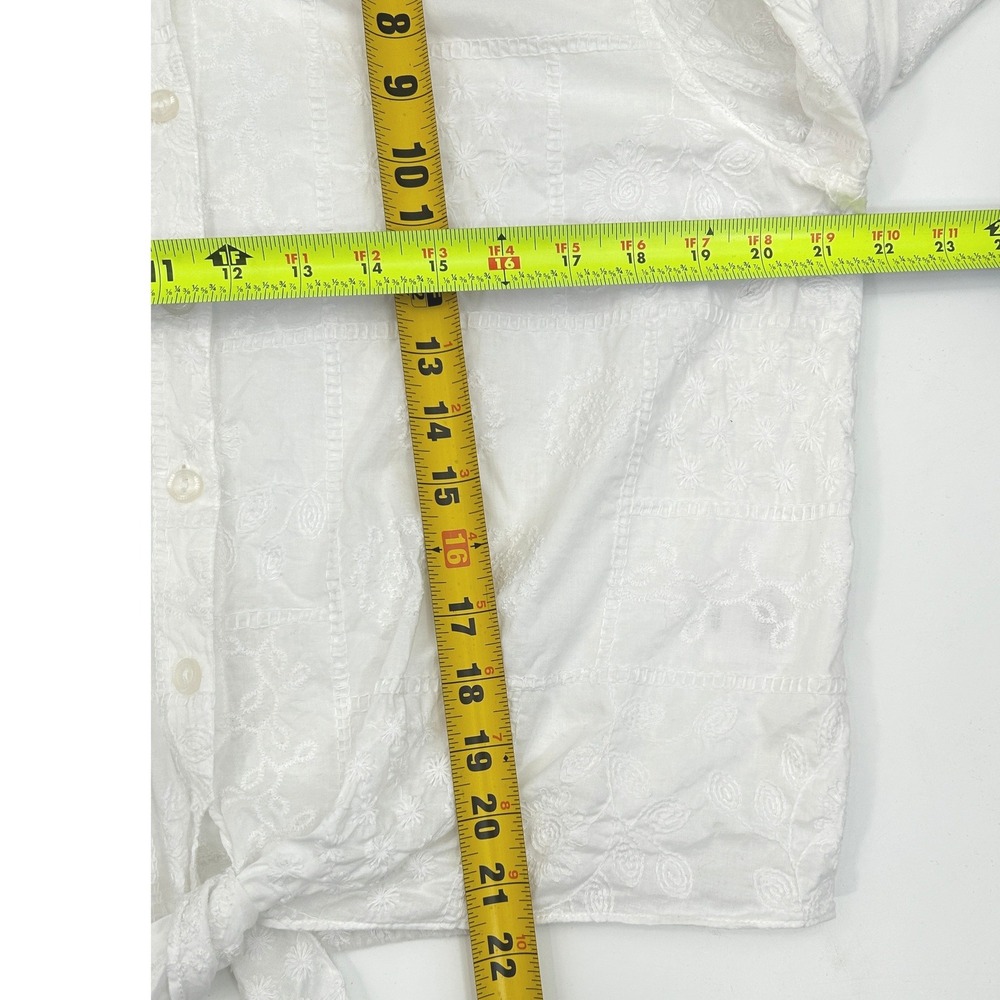 Alfred Dunner White Eyelet Tie Front Blouse Petite 16 Cotton Top Embroidery - Picture 6 of 8